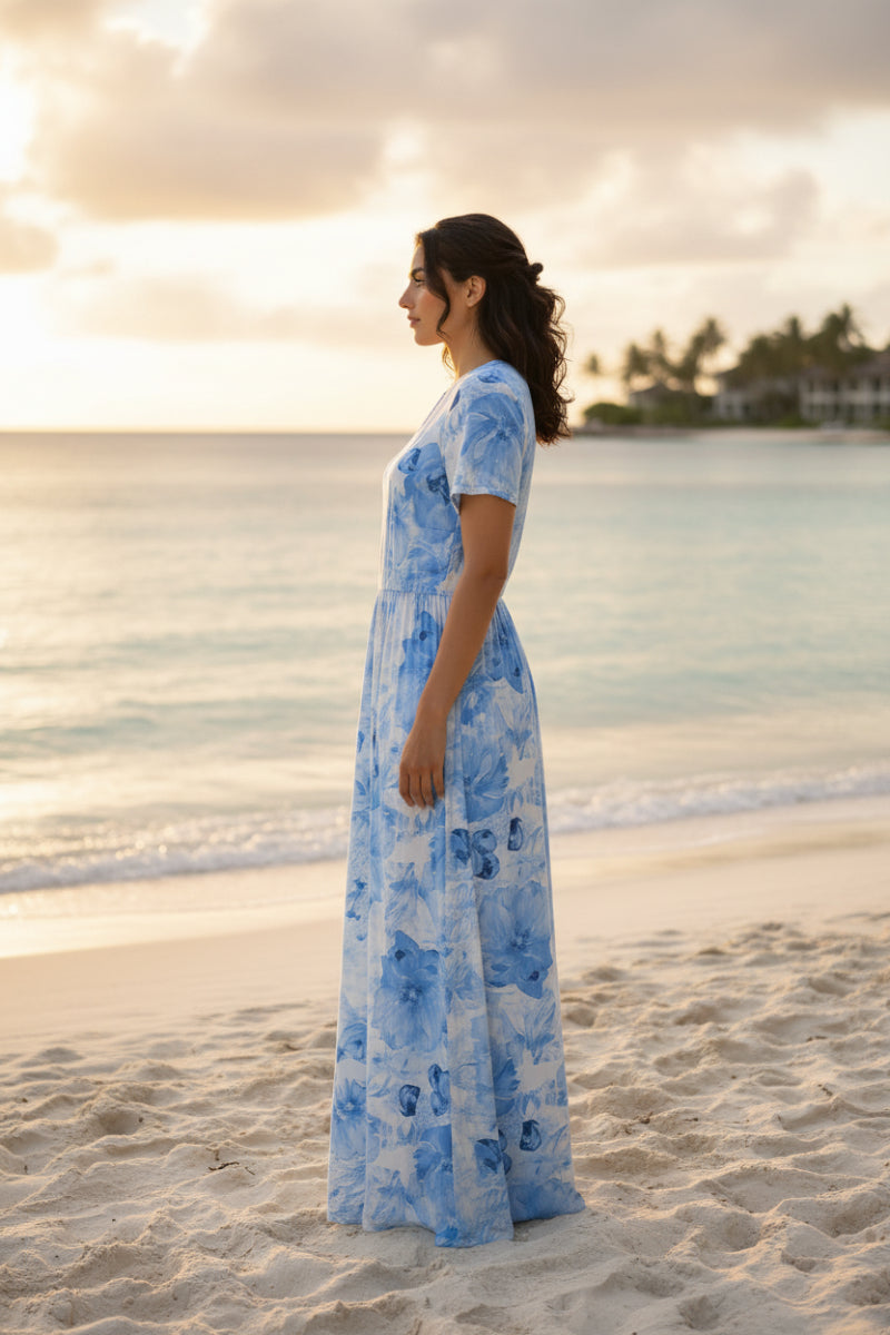 PLUS SIZE A-LINE TIE-DYE MAXI DRESS-VL3773X