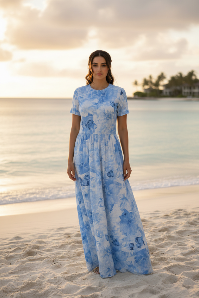PLUS SIZE A-LINE TIE-DYE MAXI DRESS-VL3773X