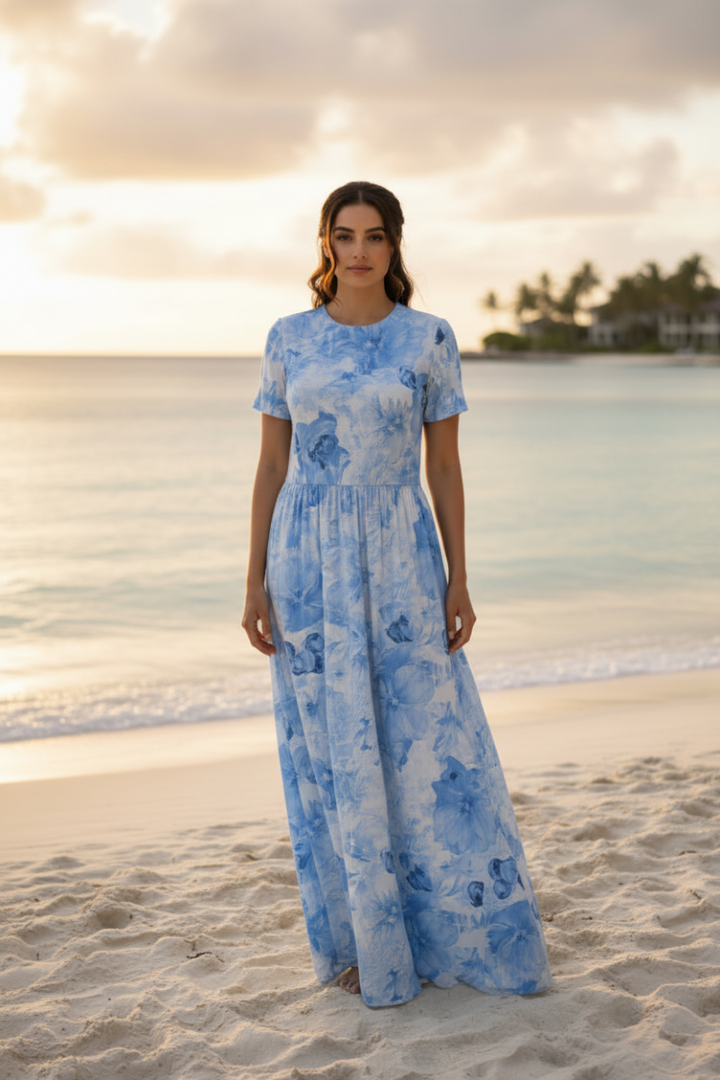 PLUS SIZE A-LINE TIE-DYE MAXI DRESS-VL3773X