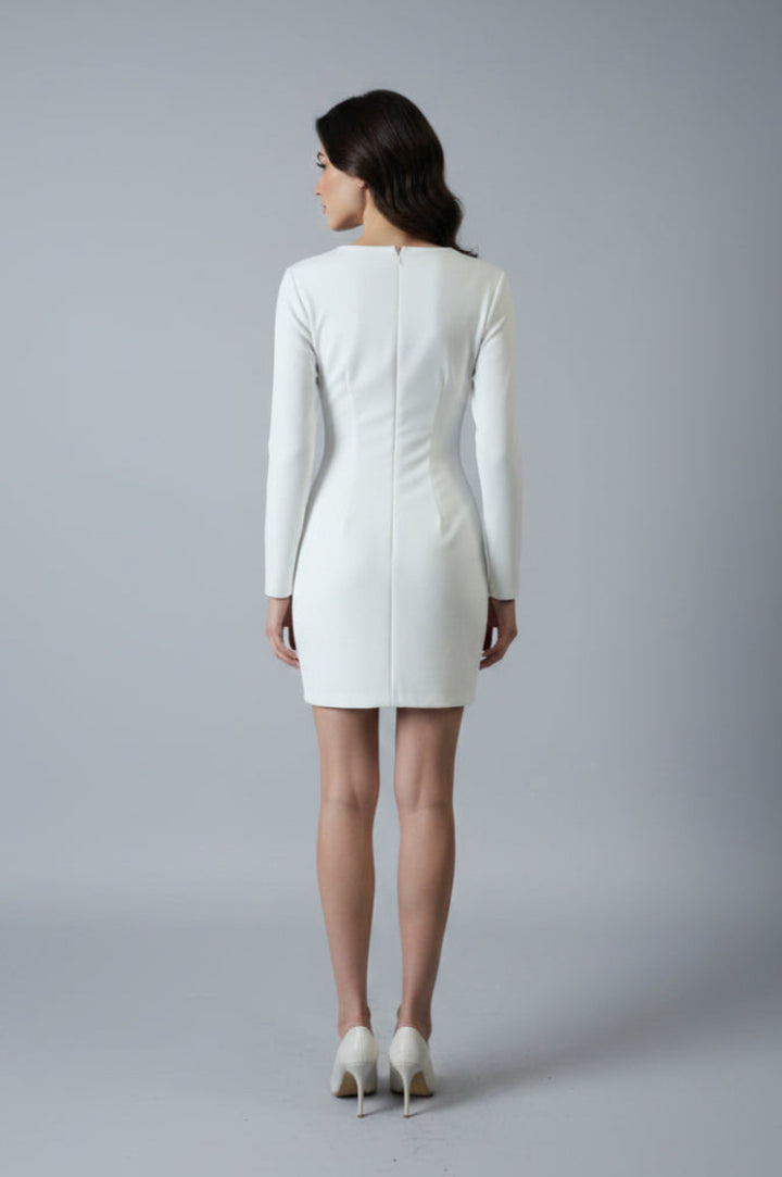 V-NECK LONG SLEEVE MINI DRESS-BD10665
