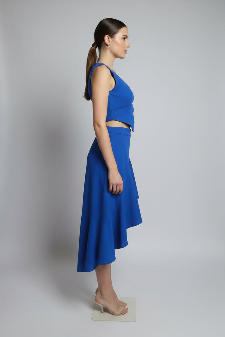 SOLID SLEEVELESS CROP TOP AND WIDE FLARE SKIRT SET. CWCS34045