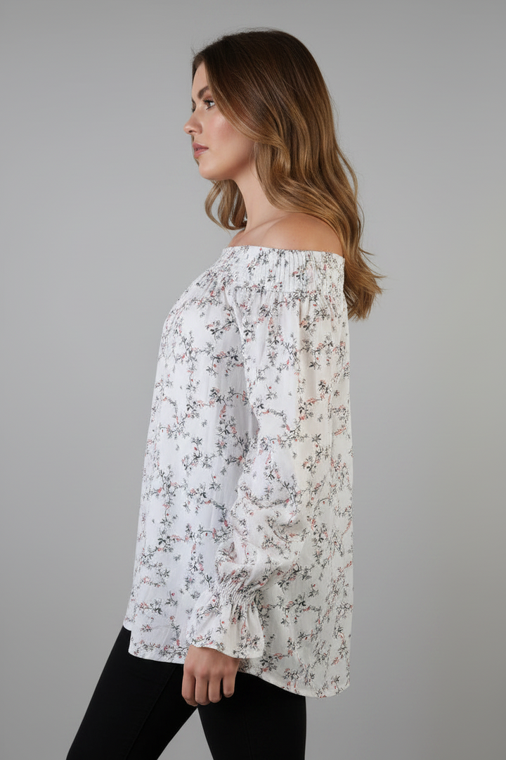 LONG SLEEVE WHITE FLOWER PRINT T5475