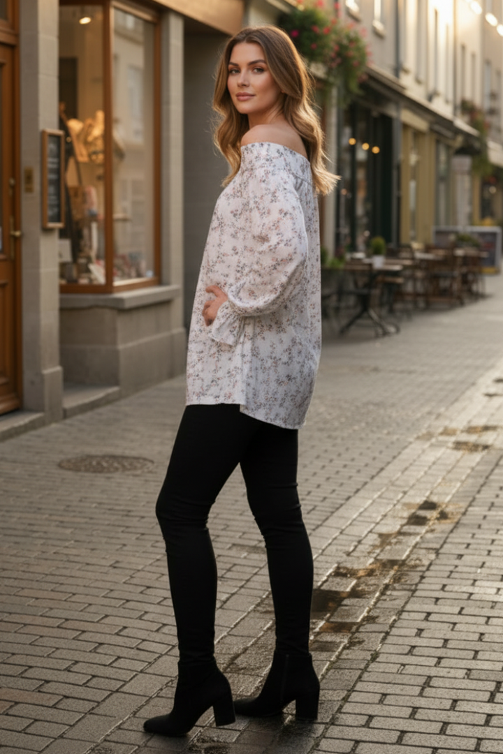 LONG SLEEVE WHITE FLOWER PRINT T5475