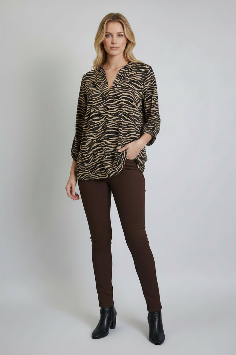 ANIMAL PRINT 3/4 SLEEVE HI-LOW TOP B5707X-B