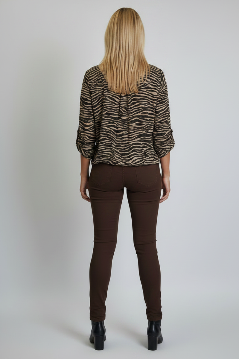 ANIMAL PRINT 3/4 SLEEVE HI-LOW TOP B5707X-B