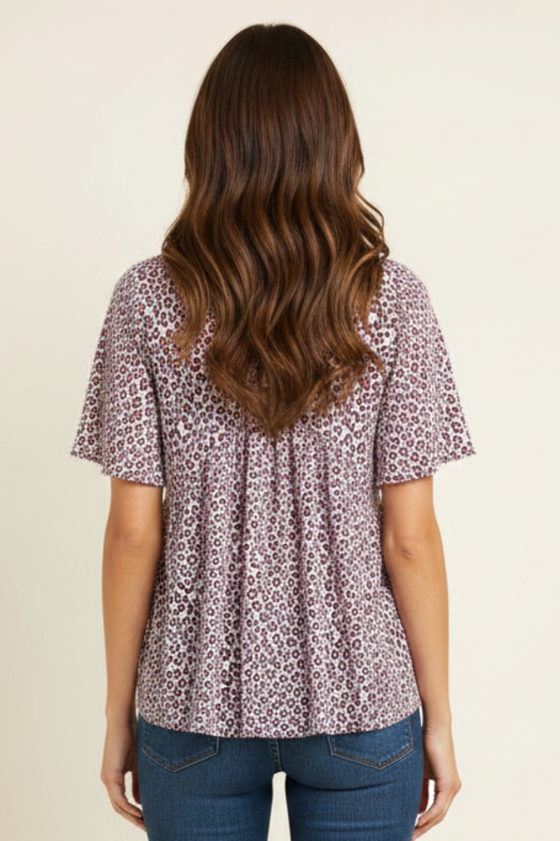 HALF SLEEVE CRISSCROSS V NECK SOLID BABYDOLL TOP-HMET6117