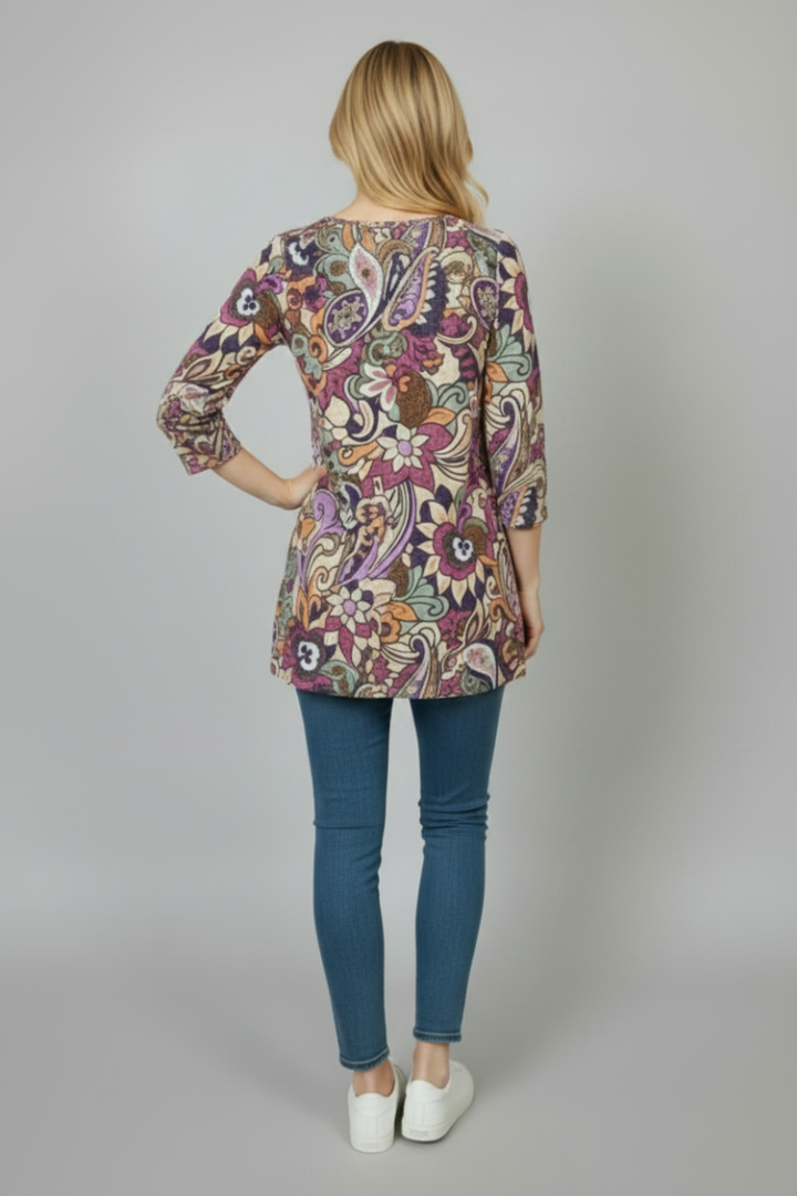 PAISLEY FLORAL PRINT 3/4 SLEEVE TUNIC TOP B52917-