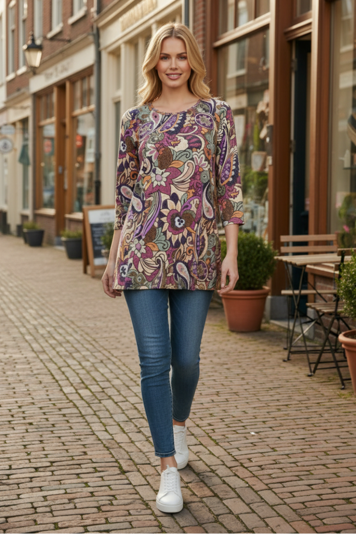 PAISLEY FLORAL PRINT 3/4 SLEEVE TUNIC TOP B52917-