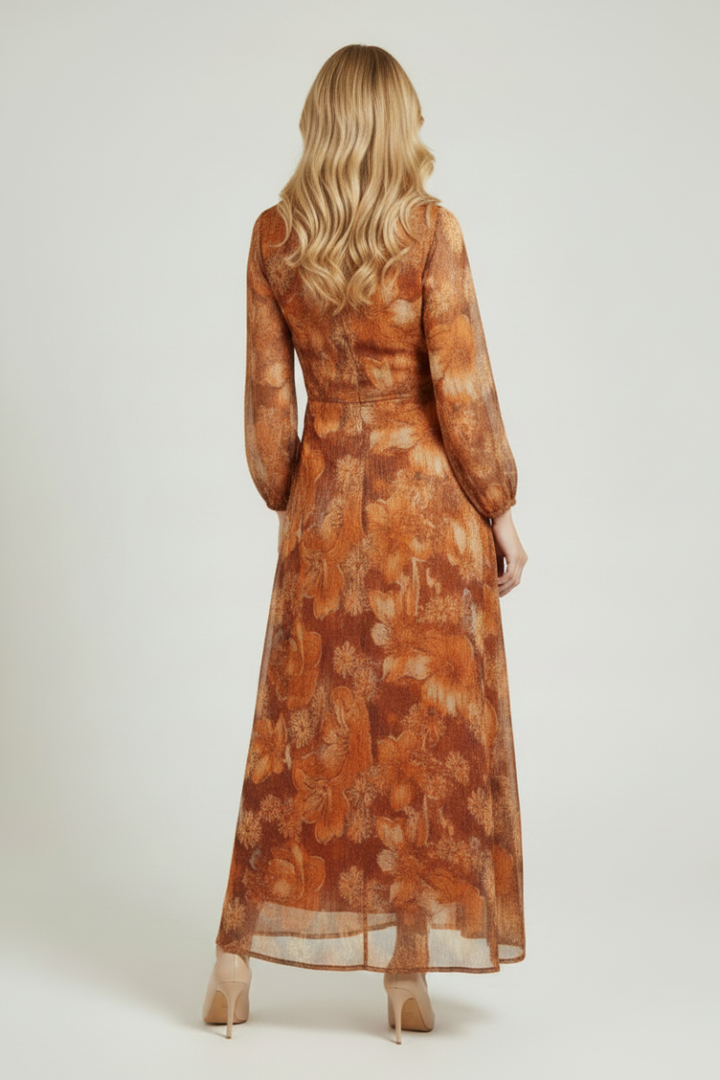 TIE-NECK LONG SLEEVE MAXI DRESS VL5959-2-