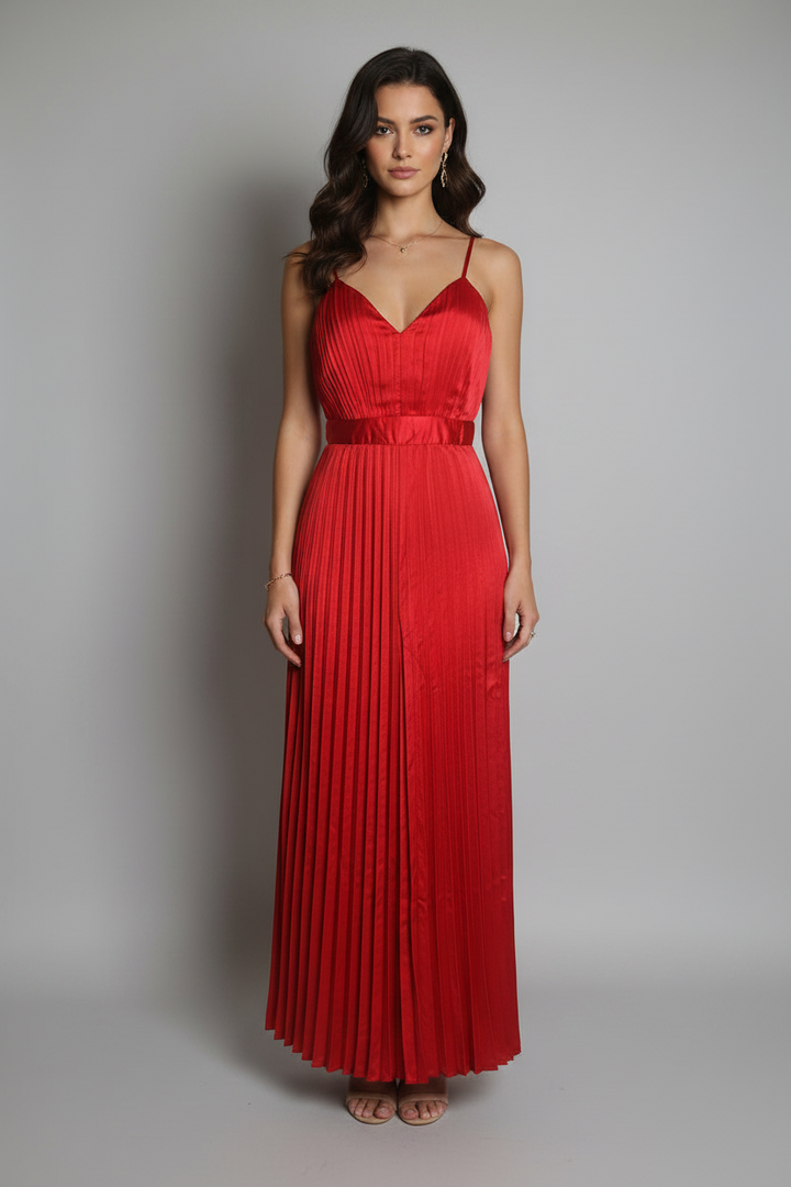 RED PLEATED SLEEVELESS JUMPSUIT AVJ51891W-