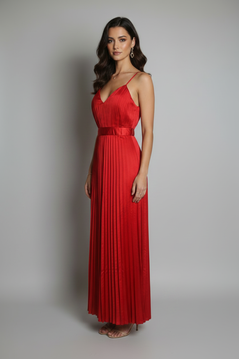 RED PLEATED SLEEVELESS JUMPSUIT AVJ51891W-