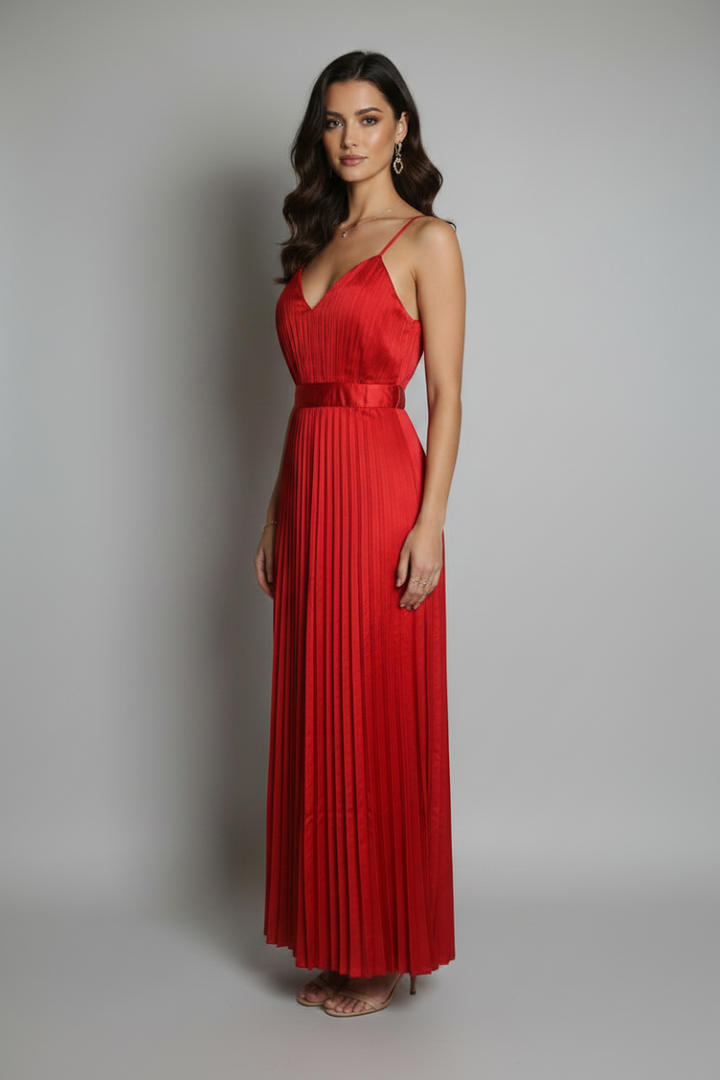 RED PLEATED SLEEVELESS JUMPSUIT AVJ51891W-