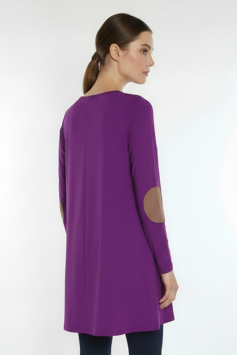 ELBOW SUEDE PATCH SLEEVE &amp; SEQUIN POCKET TUNIC TOP CT43251B-