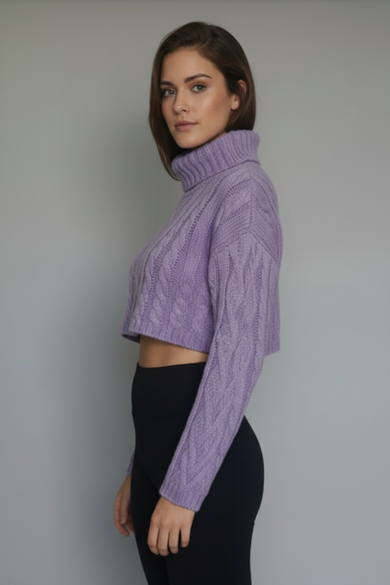 CABLE KNIT TURTLE NECK CROP TOP SWEATER OWT10519-
