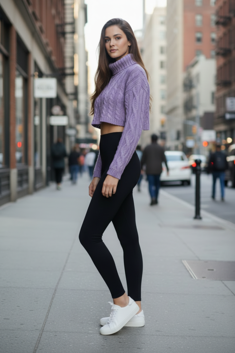 CABLE KNIT TURTLE NECK CROP TOP SWEATER OWT10519-