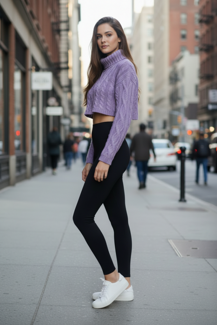 CABLE KNIT TURTLE NECK CROP TOP SWEATER OWT10519-
