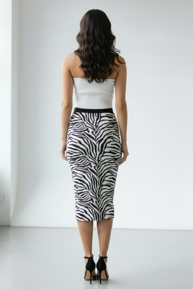 ANIMAL PRINT ELASTIC WAIST MIDI SKIRT-S12105-