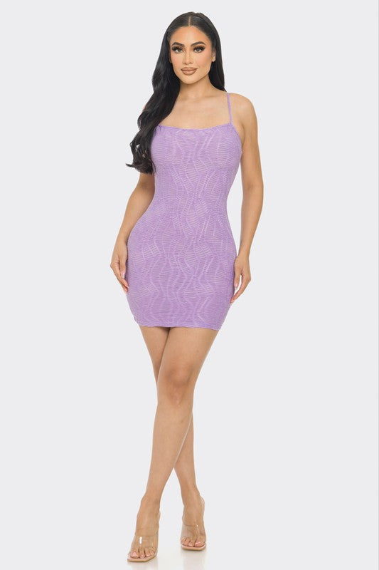 LAVENDER SPAGHETTI STRAP STRETCHY FABRIC MINI DRESS D5863D