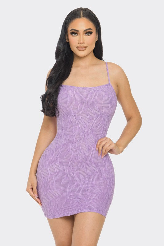 LAVENDER SPAGHETTI STRAP STRETCHY FABRIC MINI DRESS D5863D