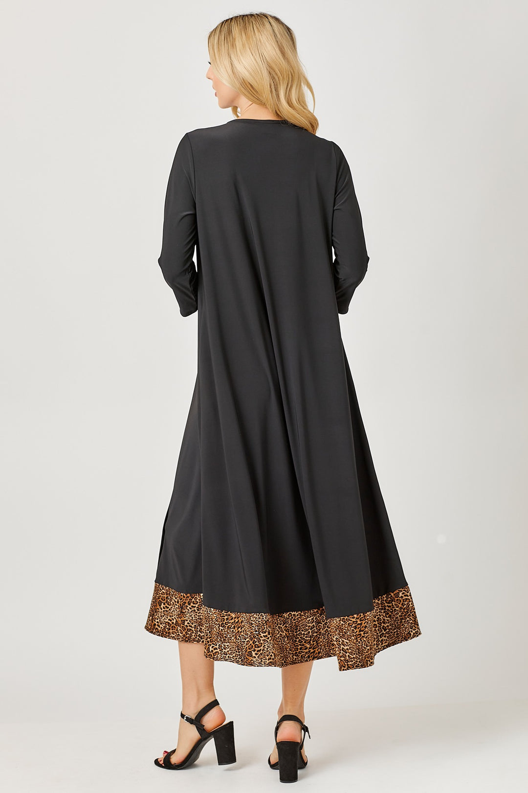 BLACK ANIMAL CONTRAST BUTTON DETAILED W/SIDE POCKETS MIDI DRESS DVL5853