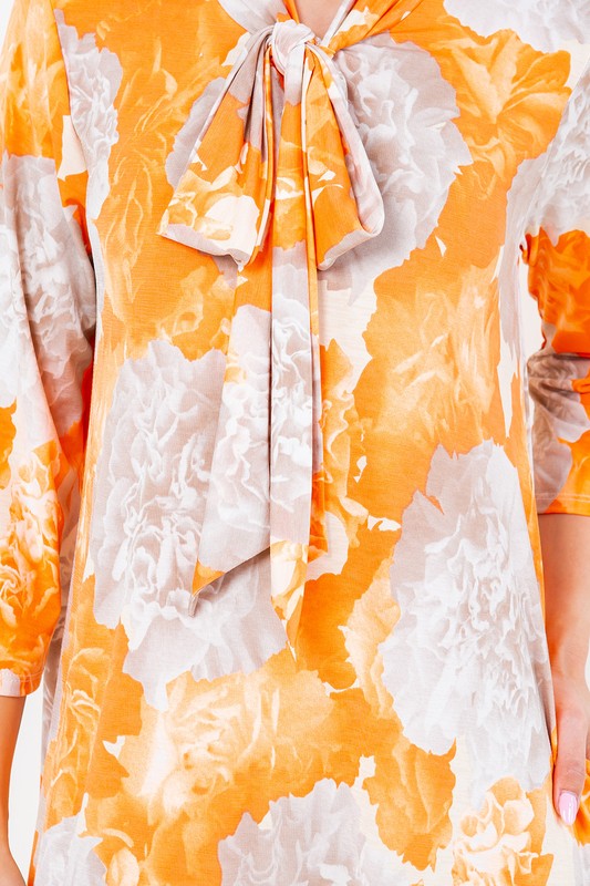 ORANGE TIE-NECK W/SIDE POCKET A-LINE MAXI DRESS DVL5831-C