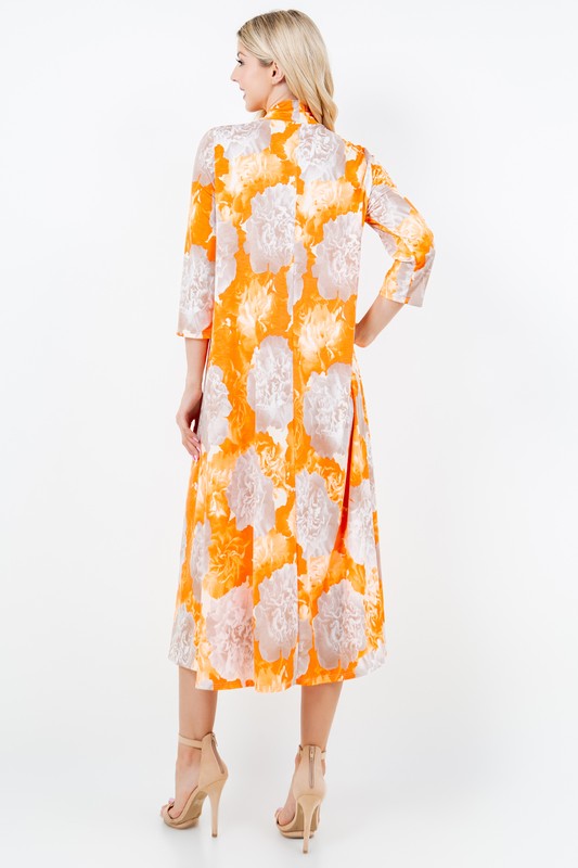 ORANGE TIE-NECK W/SIDE POCKET A-LINE MAXI DRESS DVL5831-C