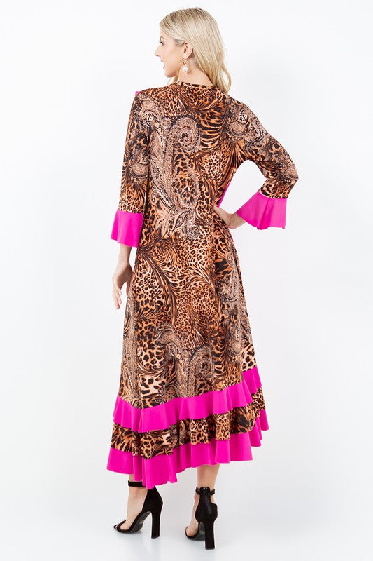 PINK ANIMAL RUFFLED W/SIDE POCKETS MAXI DRESS DMD7041-B