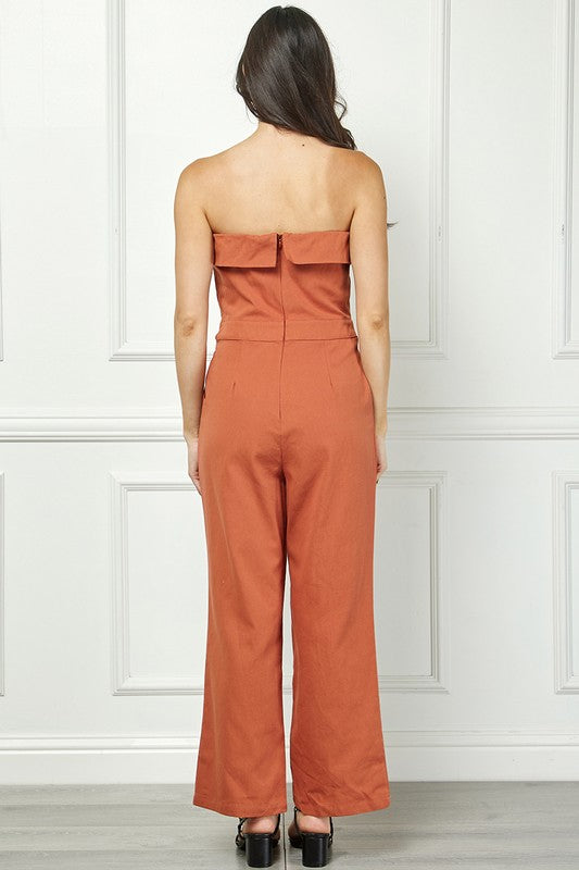 RUST STRAPLESS ZIPPER W/SIDE POCKETS JUMPSUIT AVJ51133WK