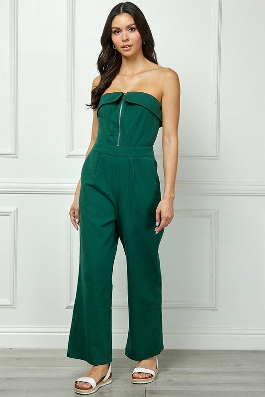 GREEN STRAPLESS ZIPPER W/SIDE POCKETS JUMPSUIT AVJ51133WK