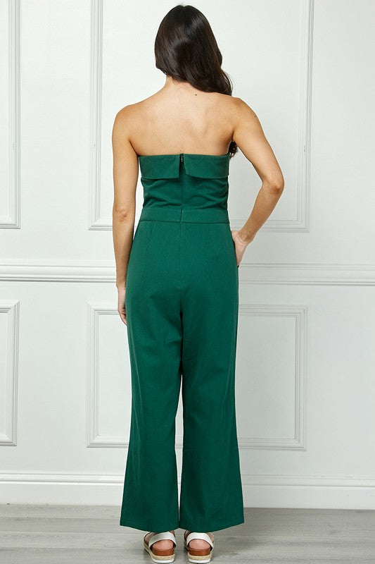 GREEN STRAPLESS ZIPPER W/SIDE POCKETS JUMPSUIT AVJ51133WK
