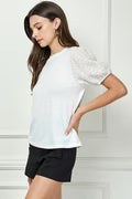 ROUND NECK SEQUIN PUFF SHORT SLEEVES DETAILED KNIT TOP AVT51169K