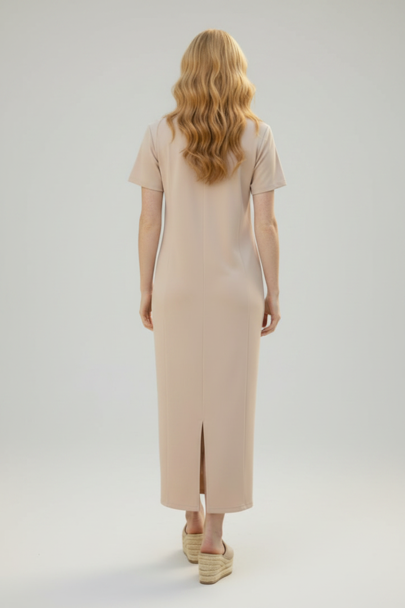 SHORT SLEVE BACK SLIT MAXI DRESS WBD90699XL-
