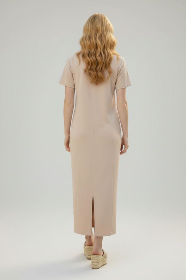 SHORT SLEVE BACK SLIT MAXI DRESS WBD90699XL-