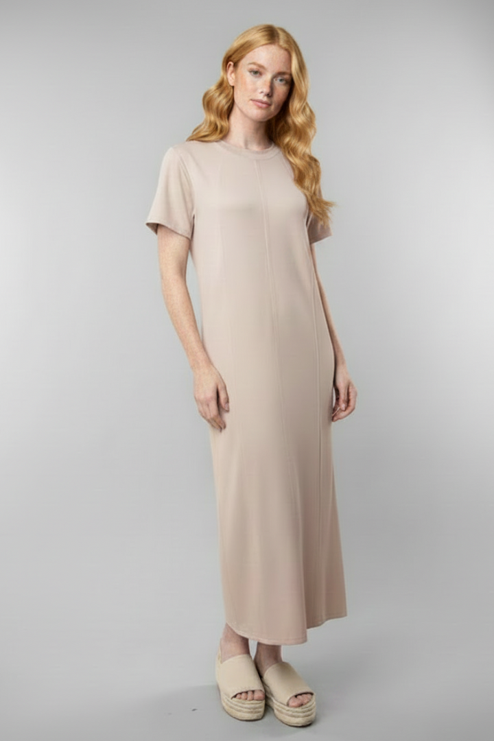 SHORT SLEVE BACK SLIT MAXI DRESS WBD90699XL-