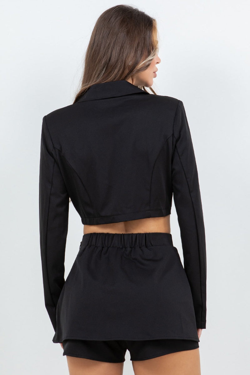 CROPPED BLAZER JACKET & MINI SKIRT SHORTS-SLISD3112
