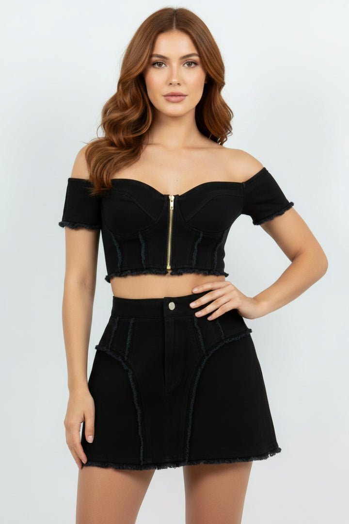 COLOR DENIM CROP TOP & MINI SKIRT SET