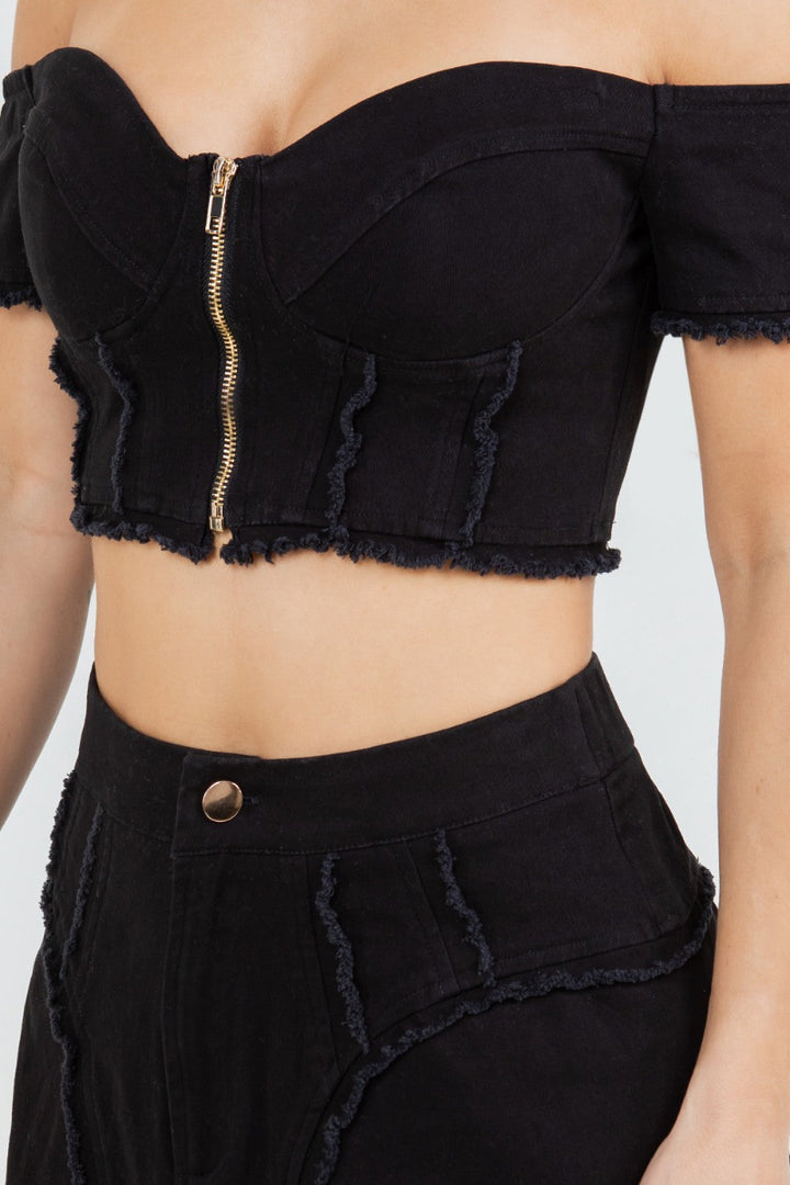 COLOR DENIM CROP TOP & MINI SKIRT SET