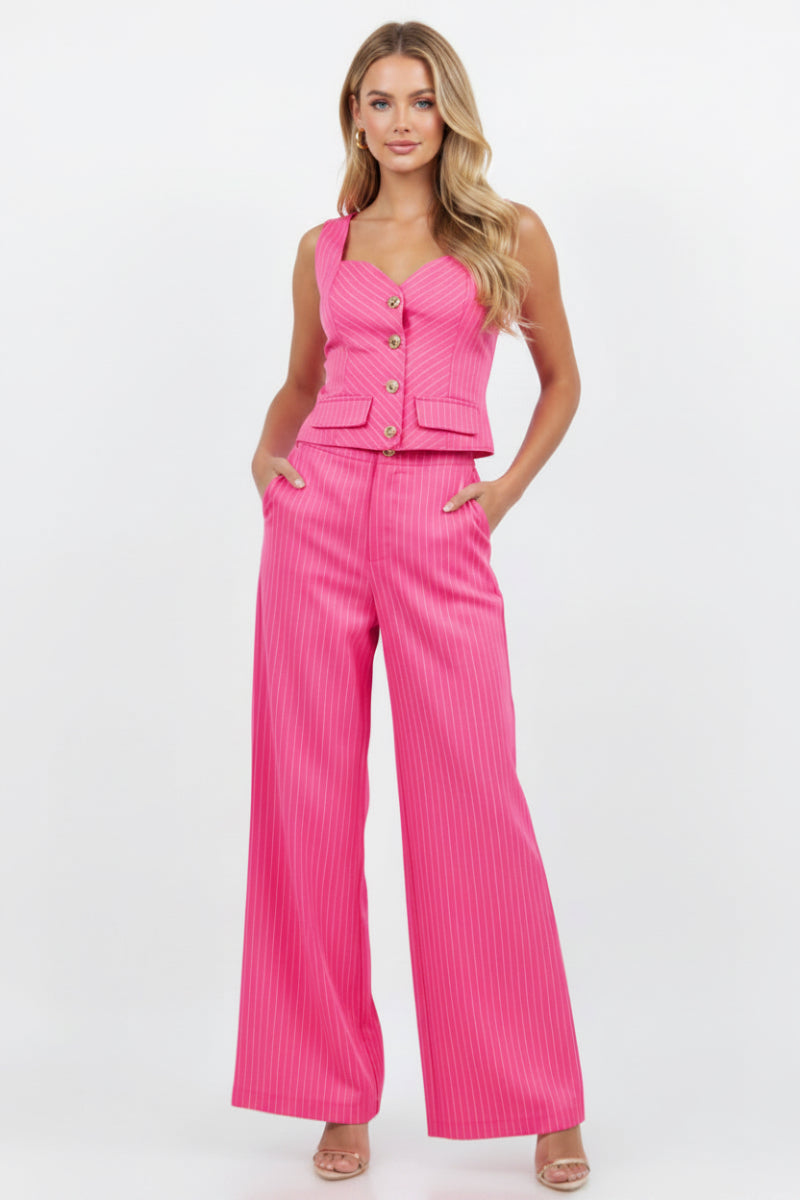 STRIPED VEST TOP & PANTS MATCHING SET-SLISJ3125