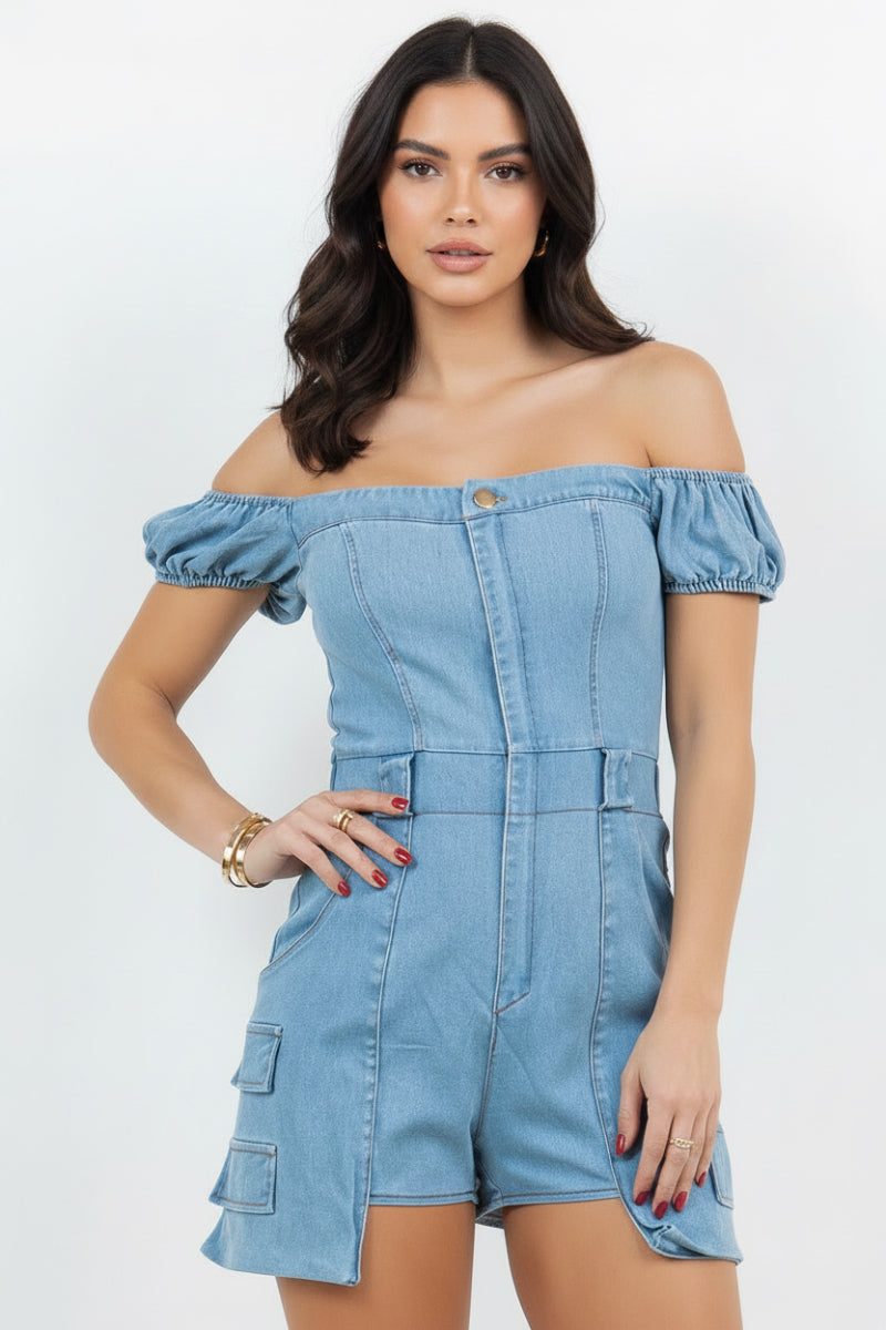 DENIM OFF-THE-SHOULDER ROMPER-SLISJ3117