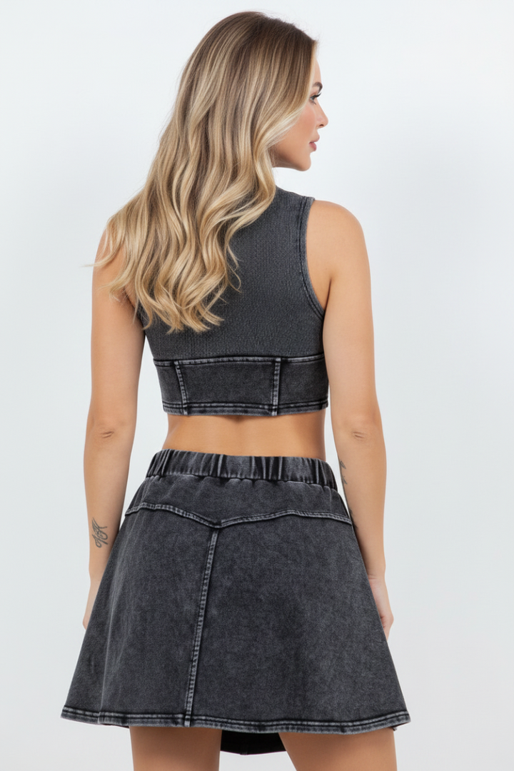 MINERAL WASH CROP TOP & MINI SKIRT SET