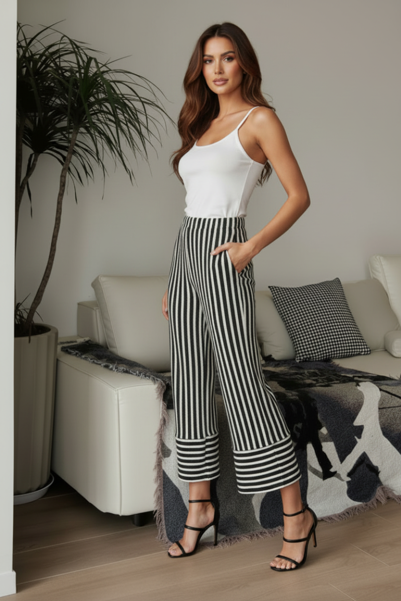 PLUS SIZE STRIPE JACQUARD CROPPED PANTS