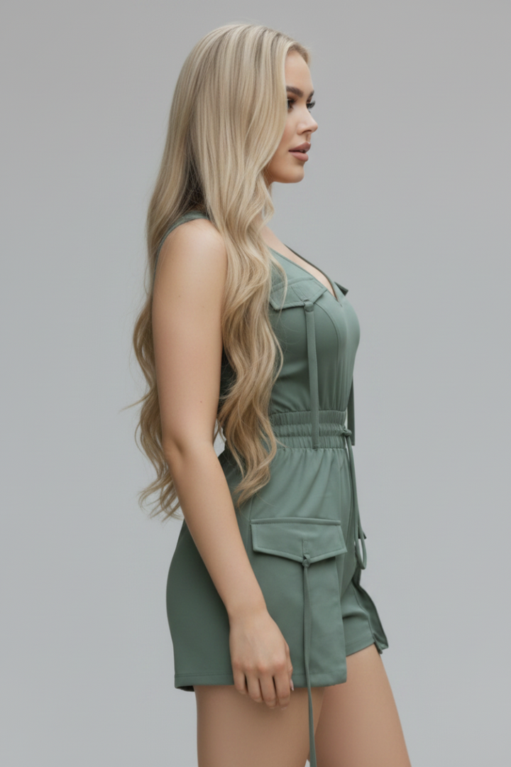 V-NECK FRONT FLIP POCKET CARGO ROMPER ISJ3129-