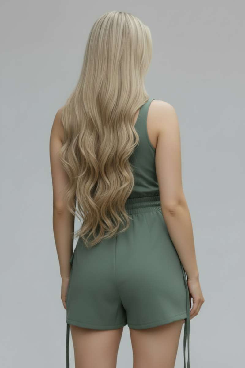 V-NECK FRONT FLIP POCKET CARGO ROMPER ISJ3129-