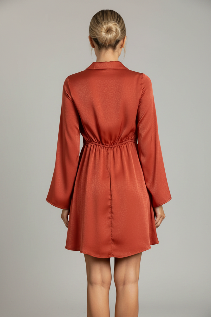 V-NECK LONG SLEEVES MIDI DRESS-DM8964