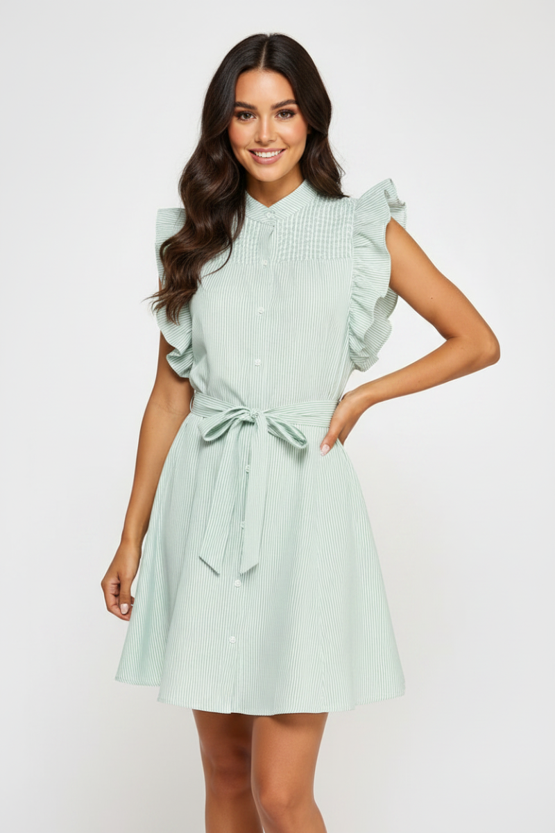 SLEEVELESS STRIPED RUFFLE MINI DRESS  AVD10750