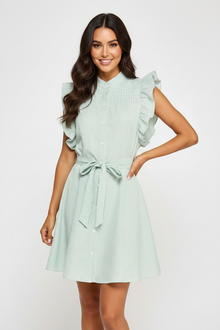 SLEEVELESS STRIPED RUFFLE MINI DRESS  AVD10750