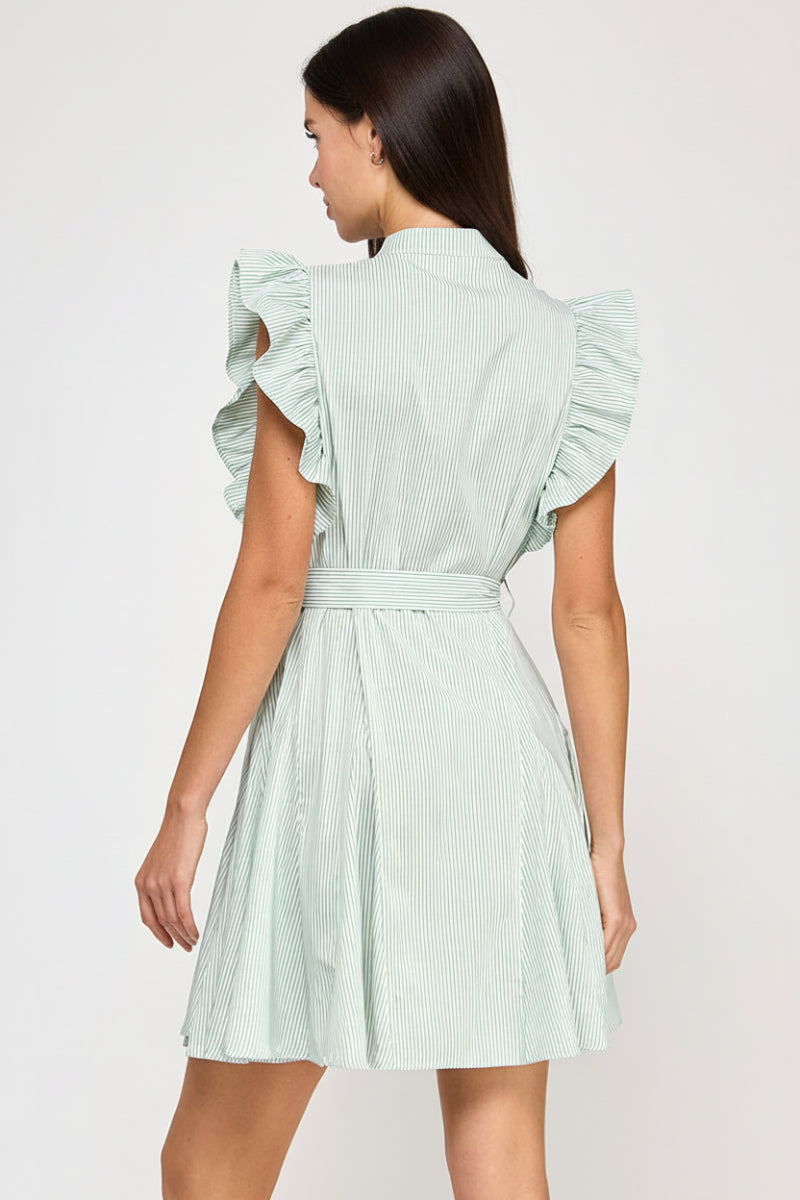 SLEEVELESS STRIPED RUFFLE MINI DRESS  AVD10750