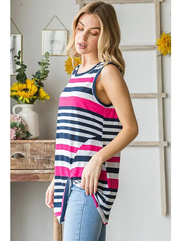 NAVY/FUCHSIA STRIPE SLEEVELESS TUNIC TOP HMST1088-21