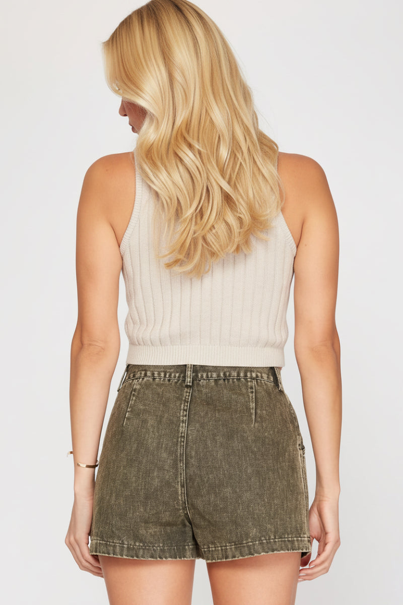 WASHED TWILL BUTTON DOWN SHORTS-SKSS7702*