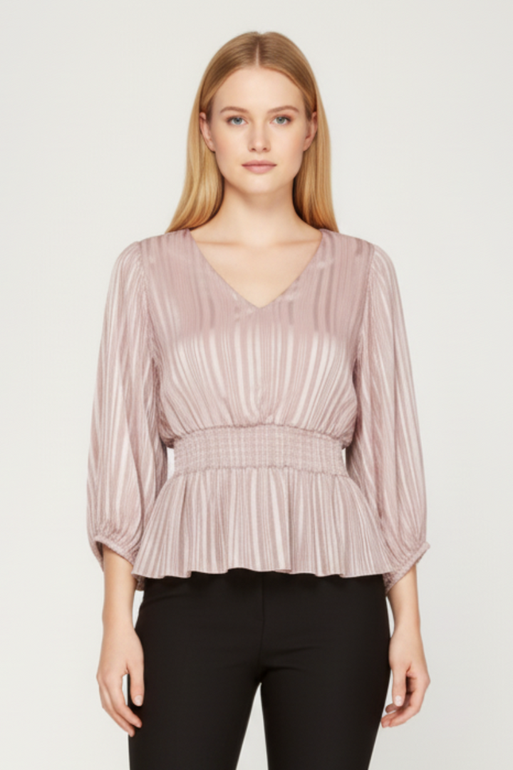 STRIPED JACQUARD SMOCKED WOVEN TOP SKSS7908-